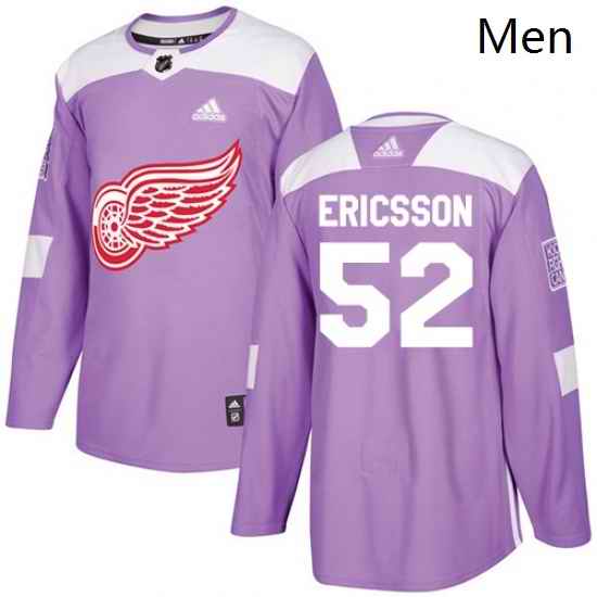 Mens Adidas Detroit Red Wings 52 Jonathan Ericsson Authentic Purple Fights Cancer Practice NHL Jersey